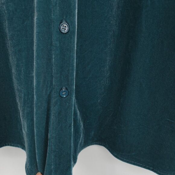 Soft Surroundings NWT velvet boyfriend button down tunic top Size L teal stretch - Picture 4 of 8